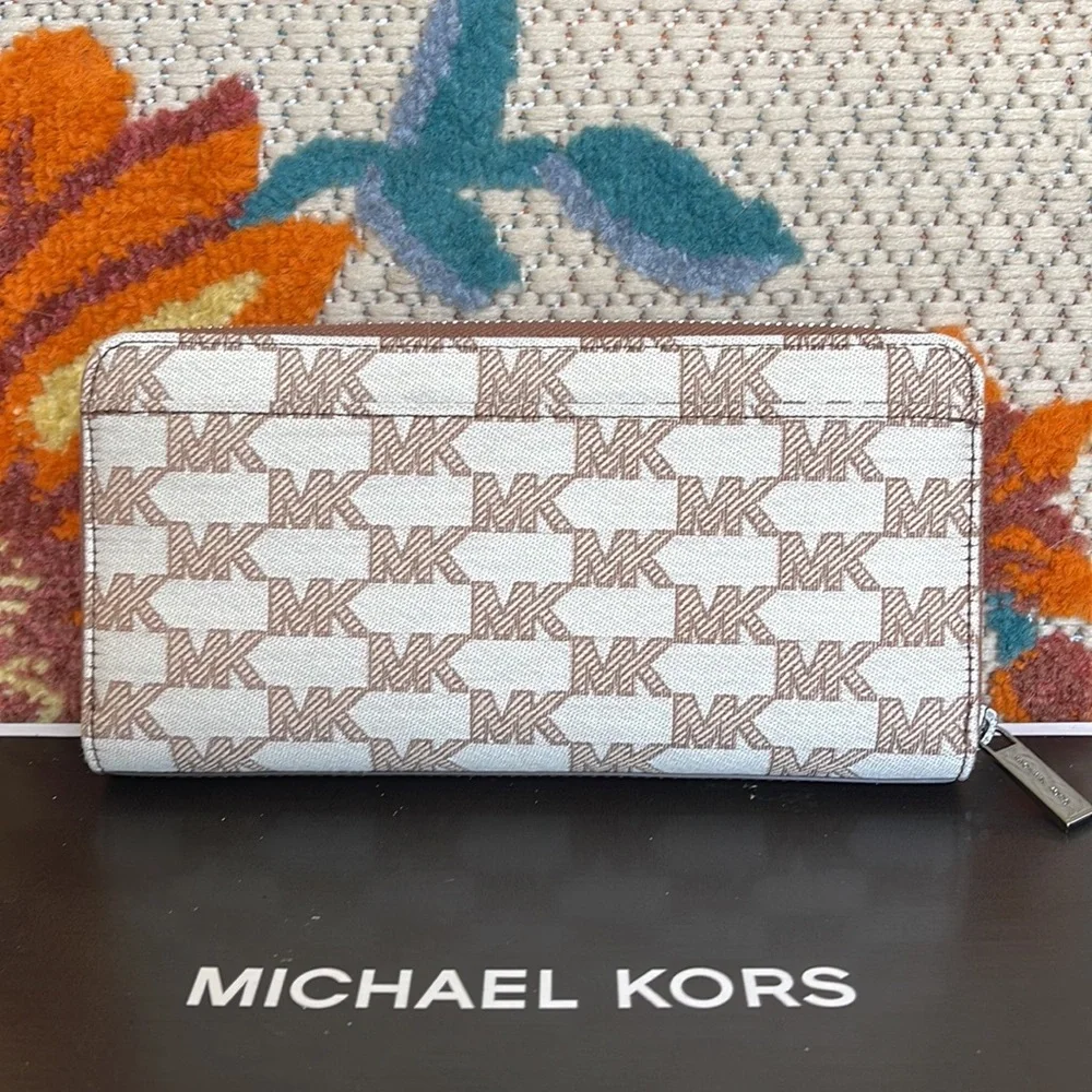 Michael Kors Men’s Women’s Cooper Tech Zip Around Continental Wallet Cream Multi
